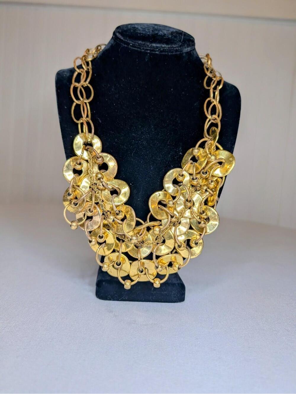 2000's Cyberpunk Glamour Statement Necklace Gold Tone Unique